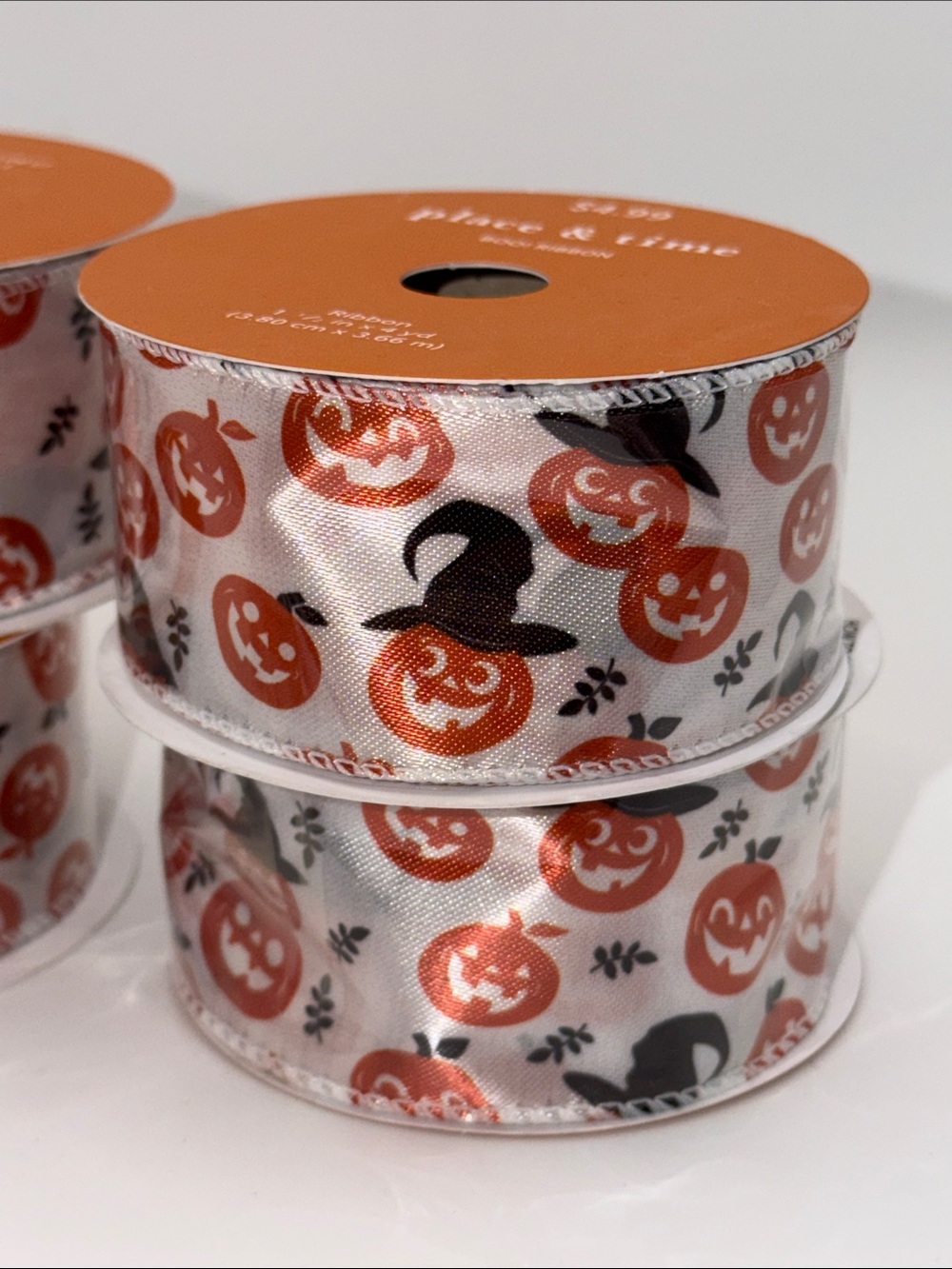 Halloween Pumpkin Witch Hat Wired Edge Ribbon Spool Bundle Lot Spooky Crafting - Picture 4 of 6